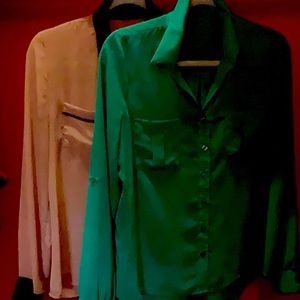 2 SHEER BLOUSE   1 GREEN  1 TAN